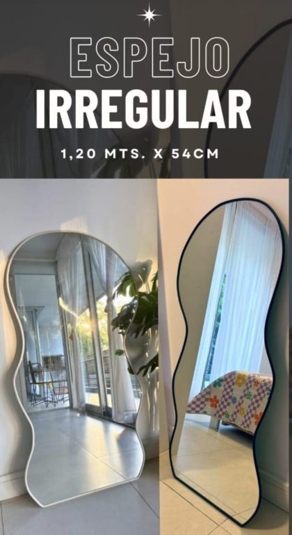 Espejo Irregular de 1.20x54 con burletes blanco/negro, EFECTIVO 10% OFF