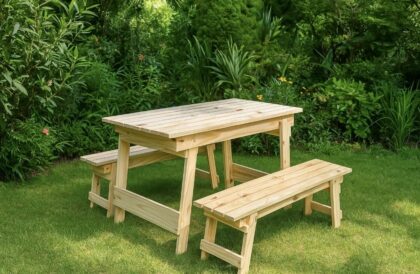 MESA Y BANCOS PLEGABLES 1.20X65, EFECTIVO 10% OFF