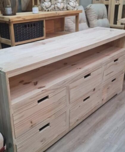 RACK TV EN PINO 6 CAJONES 1.20X75X40, EFECTIVO 10% OFF